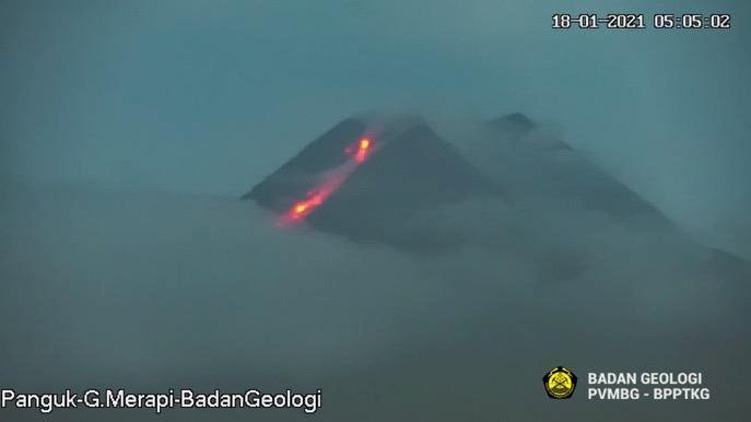 Aktivitas Gunung Merapi berdasaran pantauan PVMBG pagi tadi/Repro