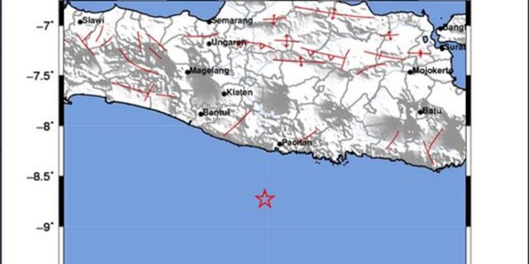 Titik gempa berkekuatan M 4 di Pacitan, Jawa Timur/Repro