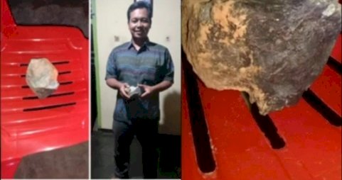 Batu meteor yang jatuh di rumah warga Punggur, Kabupaten Lampung Tengah, Kamis malam (28/1)/Net