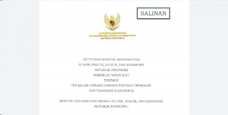 Kepmenko Polhukam tentang Pembentukan Tim Kajian UU ITE/Repro