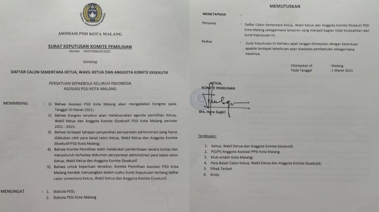 Surat Keputusan Ketua Komite Pemilihan/ Ist