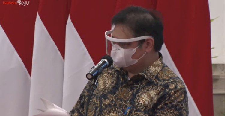 Menteri Koordinator bidang Perekonomian, Airlangga Hartarto di acara Pengarahan Presiden kepada Penerima Kartu Prakerja tahun 2020-2021, di Istana Merdeka, Jakarta, Rabu (17/3)./Repro