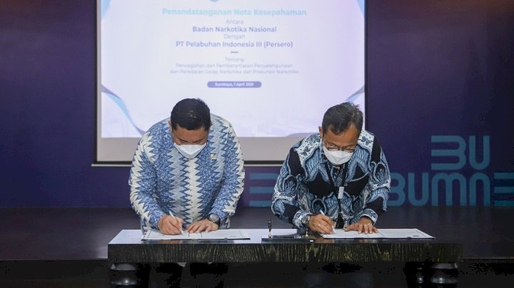 Penandatanganan Nota Kesepahaman  BNN dan Pelindo III di Kantor Pusat Pelindo III/Dok Hms