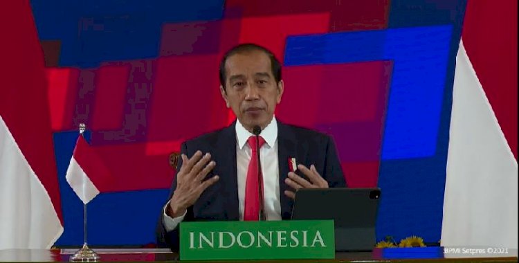 Presiden Joko Widodo dalam acara pembukaan Hannover Messe 2021 yang digelar virtual, dan disarkana kanal Youtube Sekretariat Presiden, Senin malam, 12 April/Repro