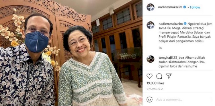 Postingan Instagram Mendikbud Nadiem Makarim saat bertemu dengan Ketua Umum PDI Perjuangan Megawati Soekarnoputri/Rep