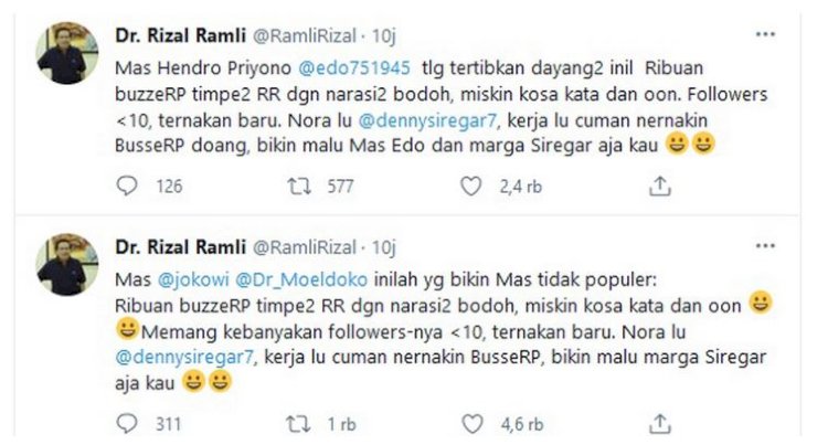 Twit ekonom senior Dr. Rizal Ramli/Rep