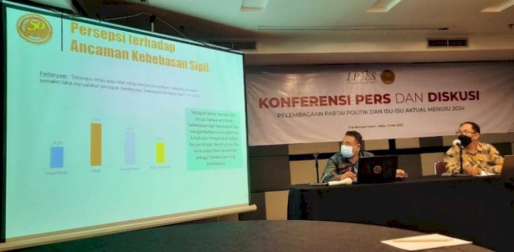 Peneliti LP3ES Erwan Halil dan Direktur Eksekutif LP3ES Fajar Nursahiud saat memaparkan hasil survei/Ist