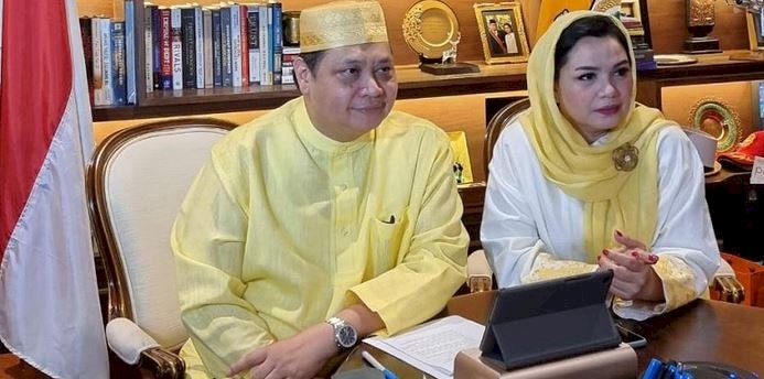 Ketum Partai Golkar Airlangga Hartarto (pojok kiri) saat hadiri halal bihalal Partai Golkar/RMOL