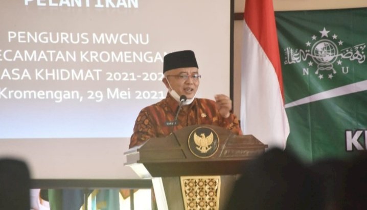 Bupati Malang, Drs. H.M. Sanusi, MM  dalam acara pelantikan kepengurusan MWCNU/Ist