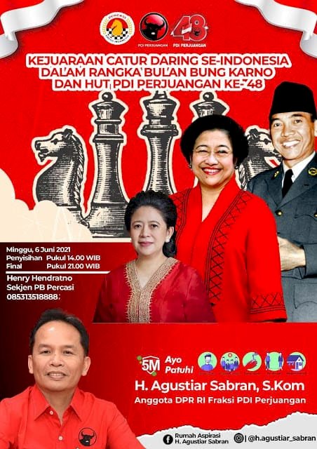 Pamflet kejuaraan catur dalam rangka peringatan bulan Bung Karno dan HUT PDIP Ke-48/Ist