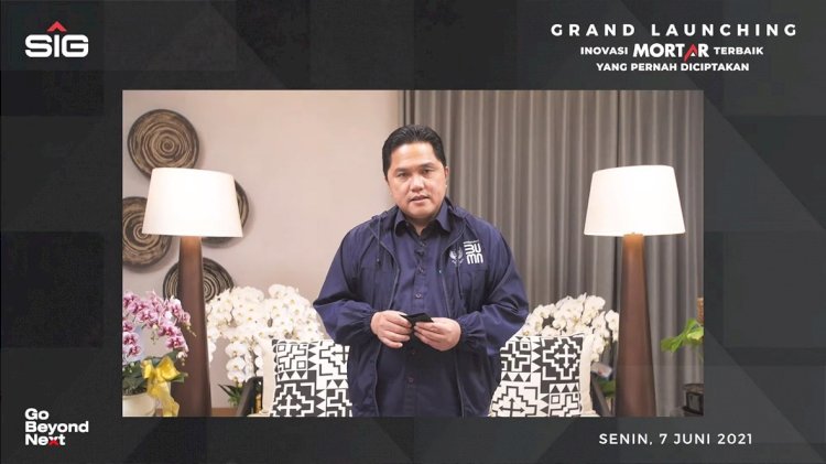 Menteri BUMN RI, Erick Thohir pada acara launching produk "Mortar Indonesia"/Ist