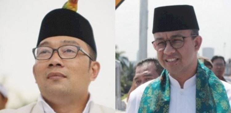 Dari kiri ke kanan: Gubernur Jawa Barat Ridwan Kamil dan Gubernur DKI Jakarta Anies Baswedan/Net