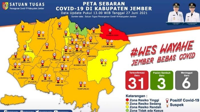 Peta penyebaran Covid-19 di Jember/ ist