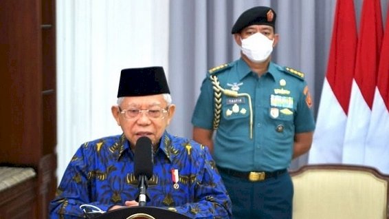 Wakil Presiden Maruf Amin saat meluncurkan program vaksinasiunruk ibu hamil, ibu menyusi dan anak usia 12-18 tahun secara virtual/Repro