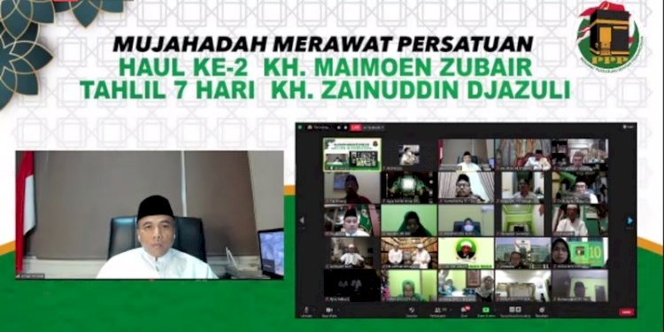 Haul ke-2 KH Maimoen Zubair dan peringatan 7 hari wafatnya pengasuh pondok pesantren Ploso Kediri, KH Zainuddin Djazuli yang digelar PPP secara virtual/Repro