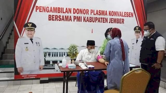 Kegiatan donor plasma konvalesen di pendopo Wahya Wibawagraha Jember.