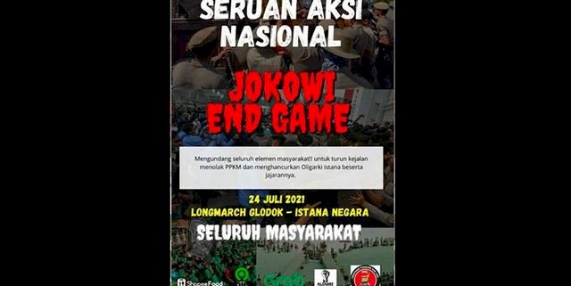 Seruan aksi demo tolak PPKM Darurat bertajuk "Jokowi End Game" yang sempat beredar/Repro