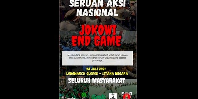 Poster berisi ajakan demo menolak PPKM Darurat bertajuk "Jokowi End Game"/Repro