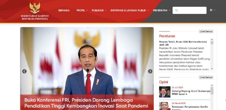 Tampak depan Laman website Sekretariat Kabinet (setkab.go.id) saat sekarang ini yang sudah kembali normal/Repro