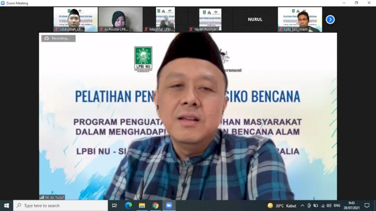 Ketua LPBI NU, M. Aly Yusuf saat Webinar Pelatihan Pengelolaan Bencana yang digelar LPBI NU./Ist