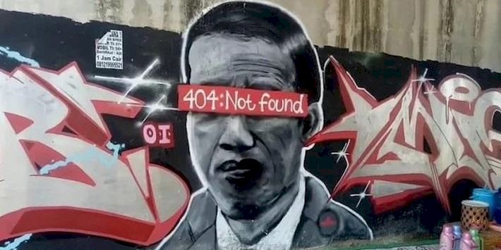 Mural mirip Jokowi dengan tulisan 404 Not Found yang kini sudah dihapus oleh aparat/Ist