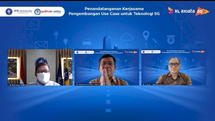 Penandatanganan secara virtual kerja sama pengembangan use case teknologi 5G  dengan IPB dan Polman Astra/Ist