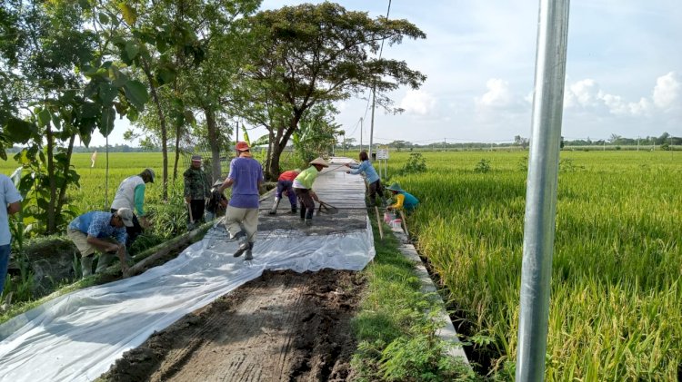 Pekerjaan fisik berupa pengecoran jalan di Desa Budug Ngawi