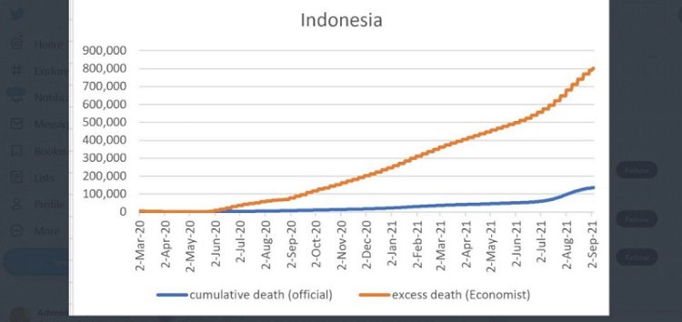 Data kematian berlebih atau excess death Covid-19 Indonesia yang disajikan The Economist/Repro