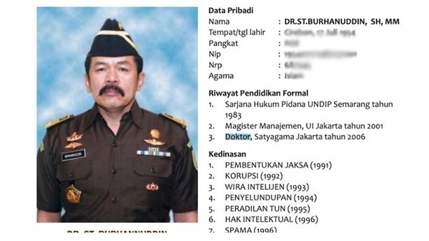 Daftar Riwayat Hidup ST Burhanuddin saat menjabat sebagai Jaksa Agung Muda Perdata dan TUN pada 2012 yang dilansir situs resmi Kejaksaan Agung/Repro