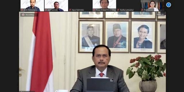 Direktur Jenderal Amerika dan Eropa dari Kementerian Luar Negeri, Dutabesar Ngurah Swajaya dalam webinar "Menembus Pasar Eropa Tengah dan Timur" pada Senin, 27 September 2021/Kemlu