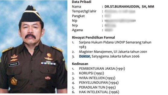 Daftar Riwayat Hidup ST Burhanuddin saat menjabat sebagai Jaksa Agung Muda Perdata dan TUN pada 2012 yang dilansir situs resmi Kejaksaan Agung/Repro