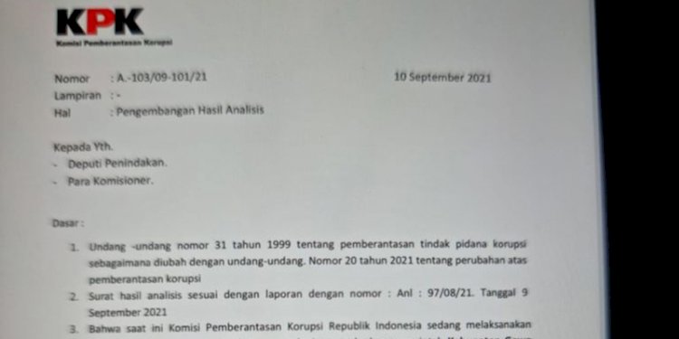 Salah satu surat palsu yang mengatasnamakan KPK/Repro