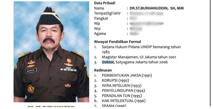 Daftar Riwayat Hidup ST Burhanuddin saat menjabat sebagai Jaksa Agung Muda Perdata dan TUN pada 2012 yang dilansir situs resmi Kejaksaan Agung/Repro