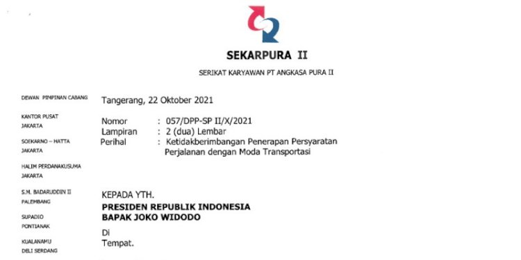 Surat Sekarpura II yang diirim kepada Presiden Joko Widodo tentang Ketidakberimbangan aturan PCR di Bandara/Repro