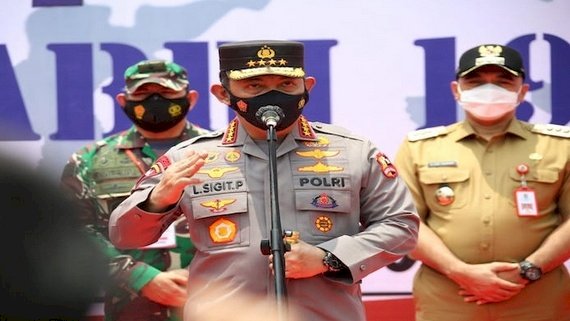 Kapolri Jenderal Listyo Sigit Prabowo saat menghadiri kegiatan vaksinasi Akpol 1990 di Tangerang/Ist