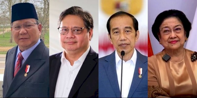 Dari kiri ke kanan: Ketua Umum Partai Gerindra Prabowo Subianto, Ketua Umum Partai Golkar Airlangga Hartarto, Presiden Joko Widodo, dan Ketua Umum PDIP Megawati Soekarnoputri/RMOL