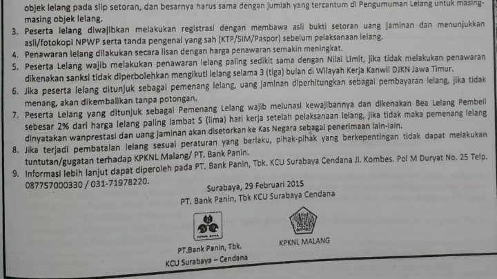 Surat Pengumuman Pertama Lelang  Eksekusi Hak Tanggungan yang diterima Sri Patokah/Ist