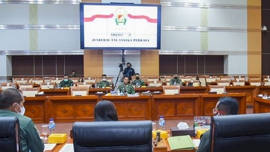 Jenderal Andika Perkasa di depan para anggota Komisi I DPR RI saat menjalani fit and proper test sebagai calon Panglima TNI/Ist