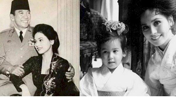 Foto Kolase Soekarno bersama istrinya, Ratna Sari Dewi dan Ratna Sari Dewi bersama anaknya, Kartika Sukarno/Net