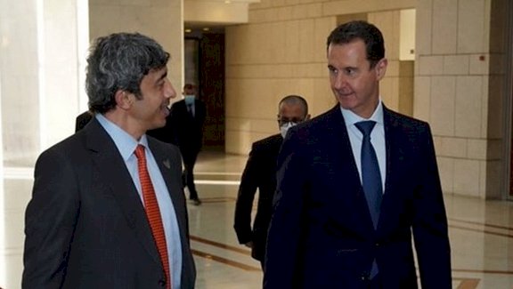  Presiden Suriah Bashar Al-Assad bertemu dengan Menteri Luar Negeri UEA Sheikh Abdallah bin Zayed Al Nahyan, Damaskus, Selasa 9 November 2021/Net