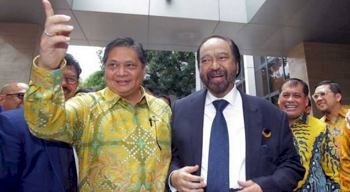 Ketua Umum Partai Golkar, Airlangga Hartarto dengan Ketua Umum Partai Nasdem, Surya Paloh/Net