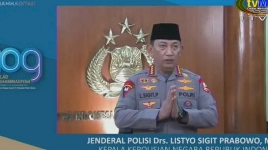 Kapolri Jenderal Listyo Sigit Prabowo dalam sambutannya di acara Milad ke-109 Muhammadiyah/Repro