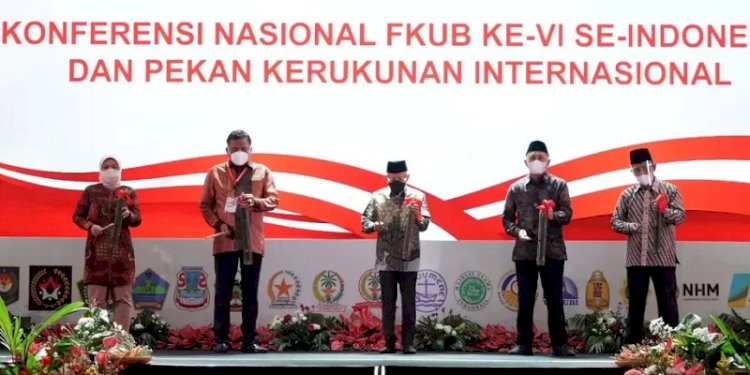 Wakil Presiden Maruf Amin saat membuka pekan Kerukunan Internasional dan Konferensi Ke-6 Forum Kerukunan Umat Beragama (FKUB) Se-Indonesia Tahun 2021 pada Jumat (19/11)/Ist