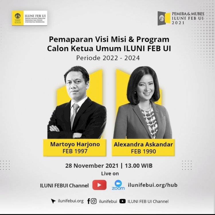 Dua kandidat yang lolos verifikasi calon ketua ILUNI FEBUI yakni Alexandra Askandar dan Martoyo/Ist