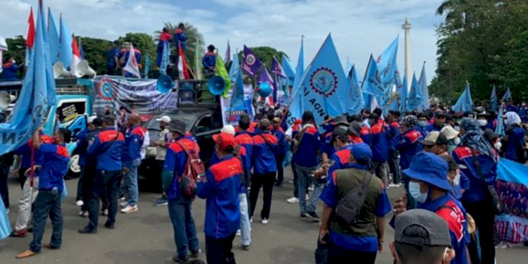 Unjuk rasa buruh di kawasan Patung Kuda, Jakarta Pusat/RMOLJakarta