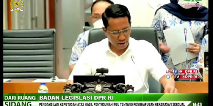 Ketua Baleg DPR RI Supratman Andi Agtas saat memimpin rapat pengambilan keputusan di Baleg DPR RI/Repro