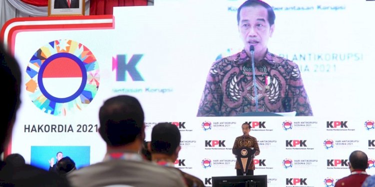 Presiden Joko Widodo saat memberikan sambutan di acara puncak peringatan Hari Antikorupsi Sedunia (Hakordia)/Repro 
