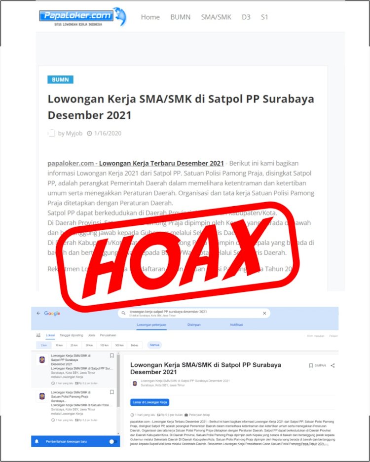 Informasi Lowongan Kerja Satpol PP Surabaya Hoax/ist