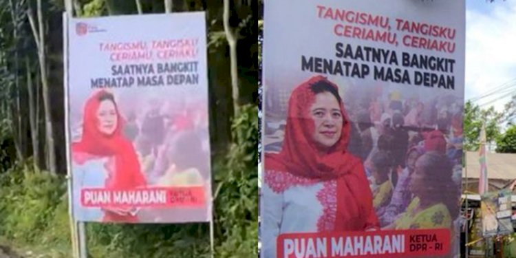 Sejumlah baliho bergambar Puan Maharani di lokasi erupsi Gunung Semeru/Net