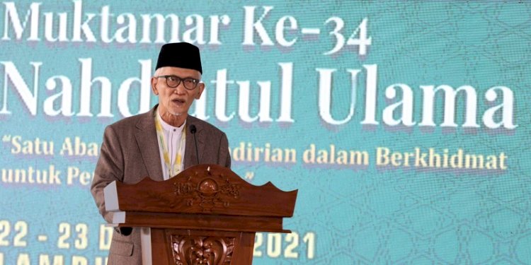 Rais Aam PBNU KH Miftachul Akhyar pidato di pembukaan Muktamar ke 34 NU di Ponpes Darussa'adah, Lampung Tengah/RMOL